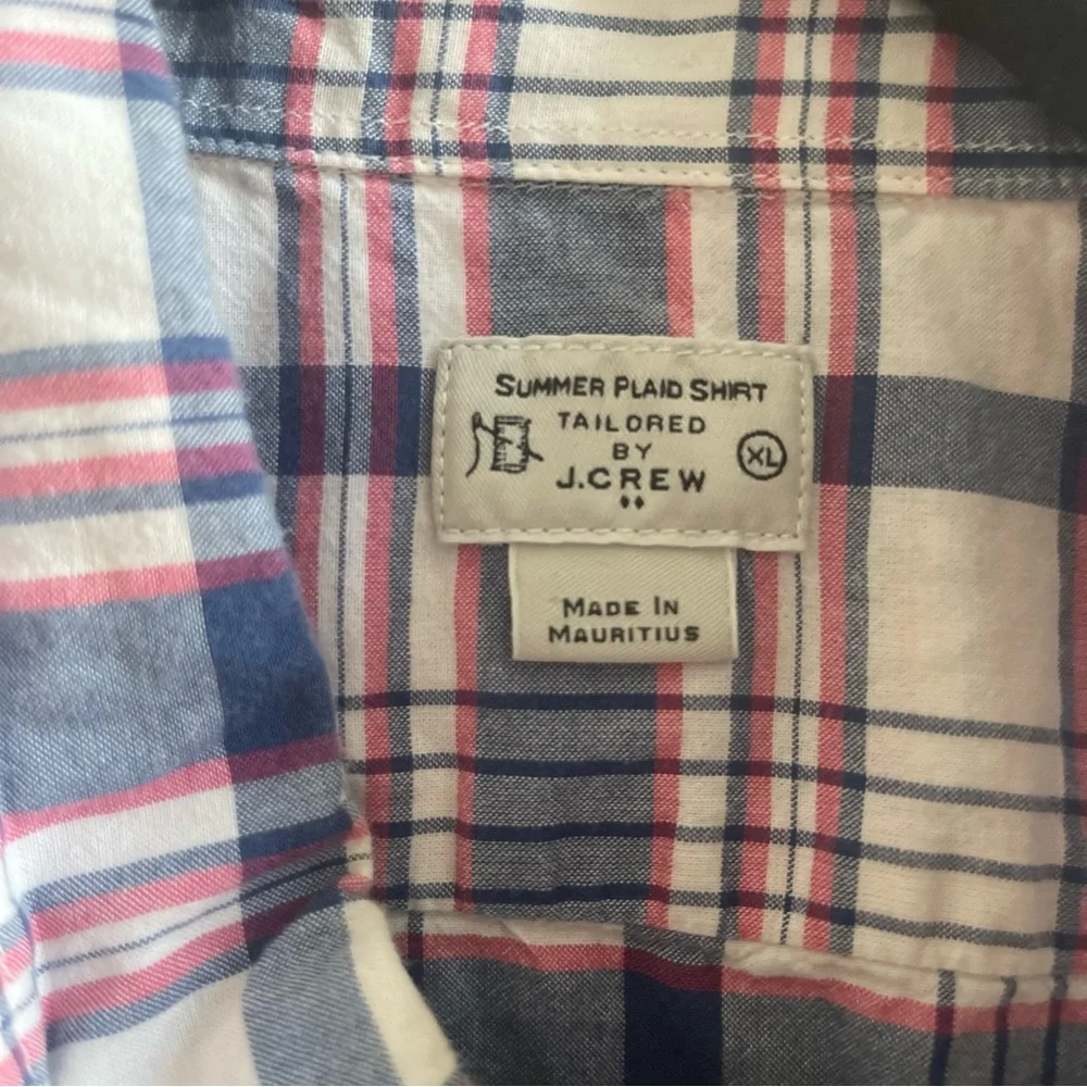 J.Crew Summer Plaid Shirt Mens XL Blue Red White Cotton‎ Button Down Tailored